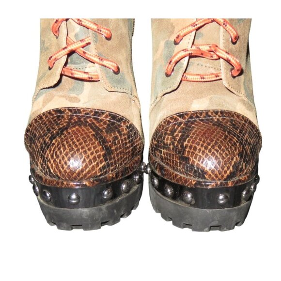 Jessica Simpson Irella Platform Studded Snakeskin Embossed Leather & Camo Combat - Picture 2 of 10